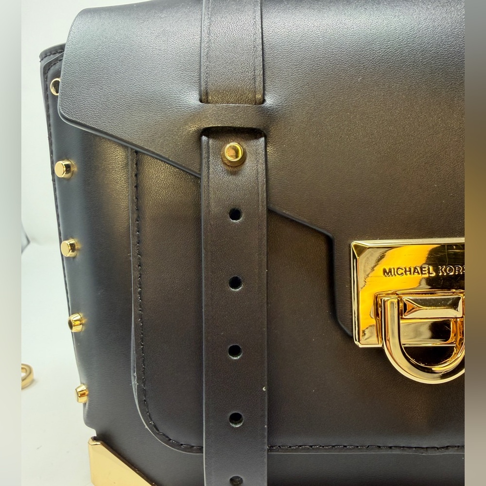 Michael Kors Black Leather Top-Handle Crossbody with Gold Hardware - Picture 6 of 13